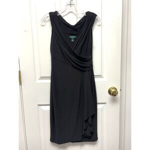 Lauren Ralph Lauren Dress Black Ruched Sheath Sleeveless V Neck Women's Size 4